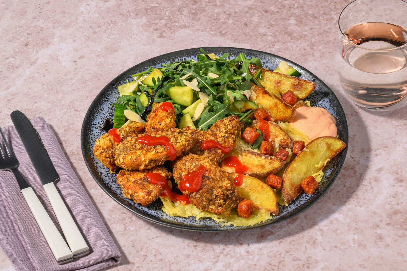 Crispy Chicken Goujons and Cheesy Chorizo Wedges