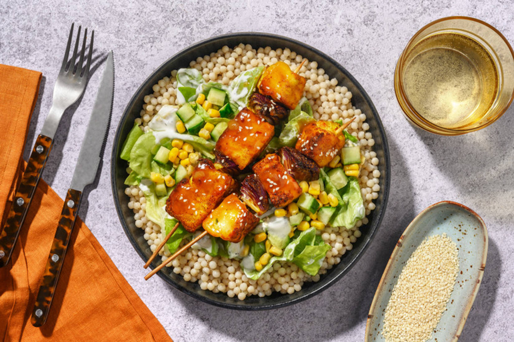 Glazed Peri Peri Halloumi Skewers