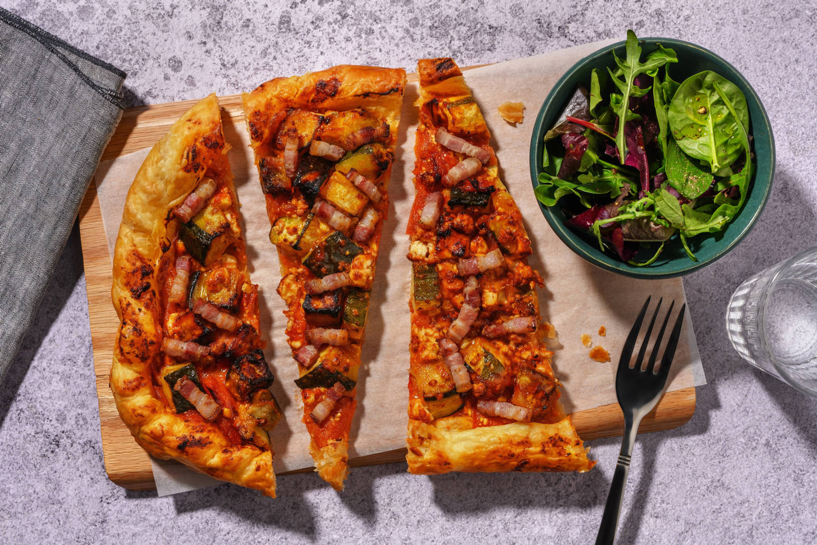 Cheesy Ratatouille and Bacon Galette