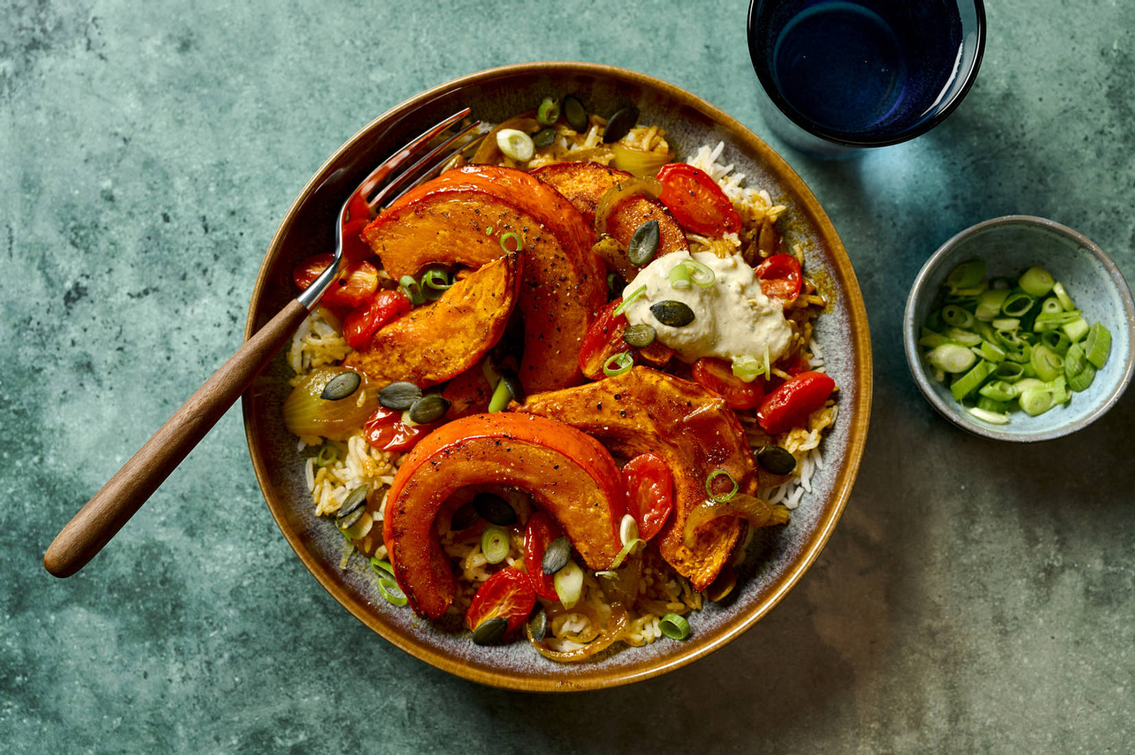 Honey Roasted Pumpkin Wedges and Chermoula Spiced Rice