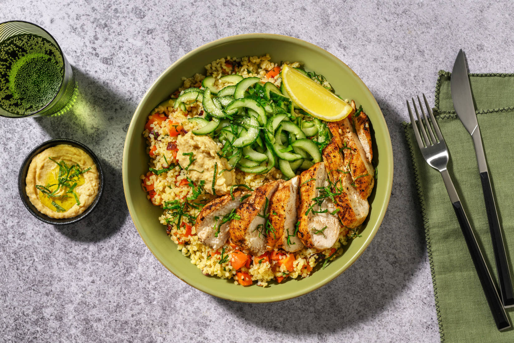 Bowl du Levant : boulgour, poulet & houmous