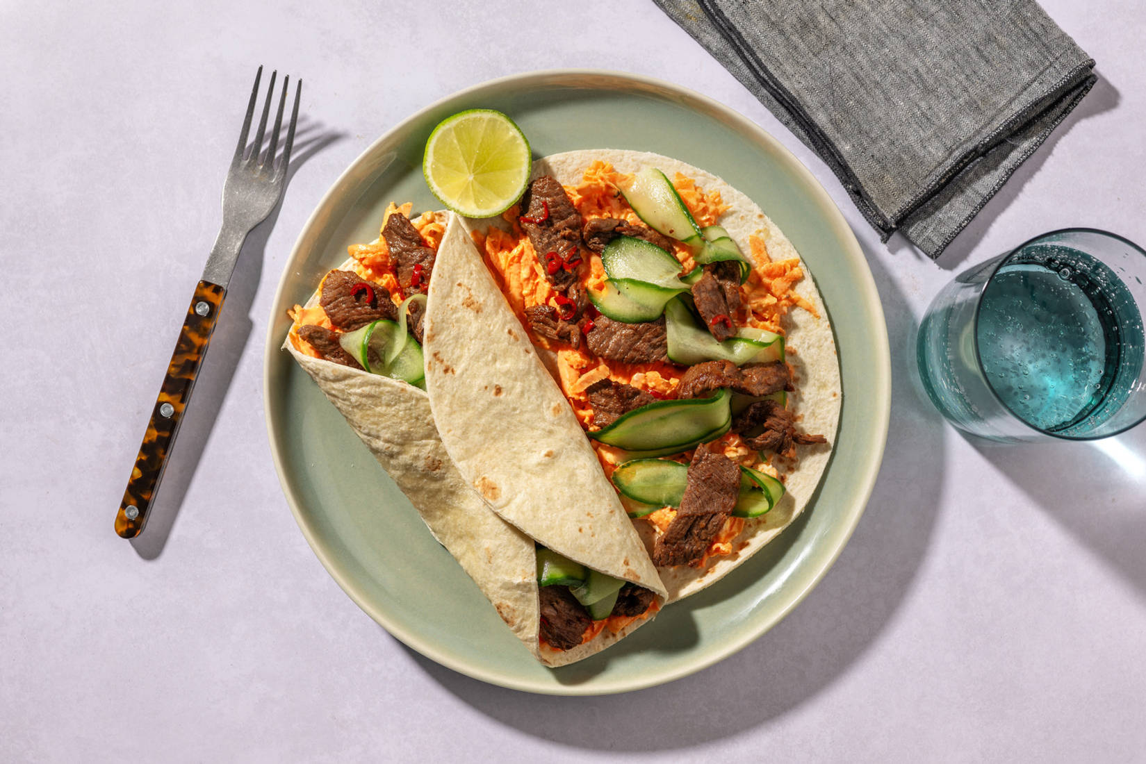 Wraps de blé complet au bœuf & sauce mayo-soja