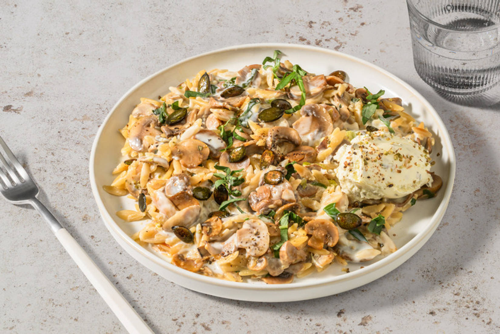 Risotto de orzo con champiñones