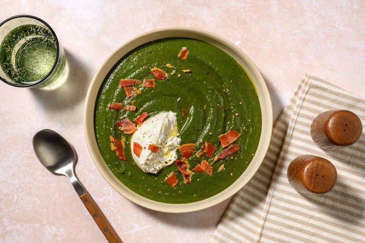 Vellutata di bietole, burrata e pancetta croccante