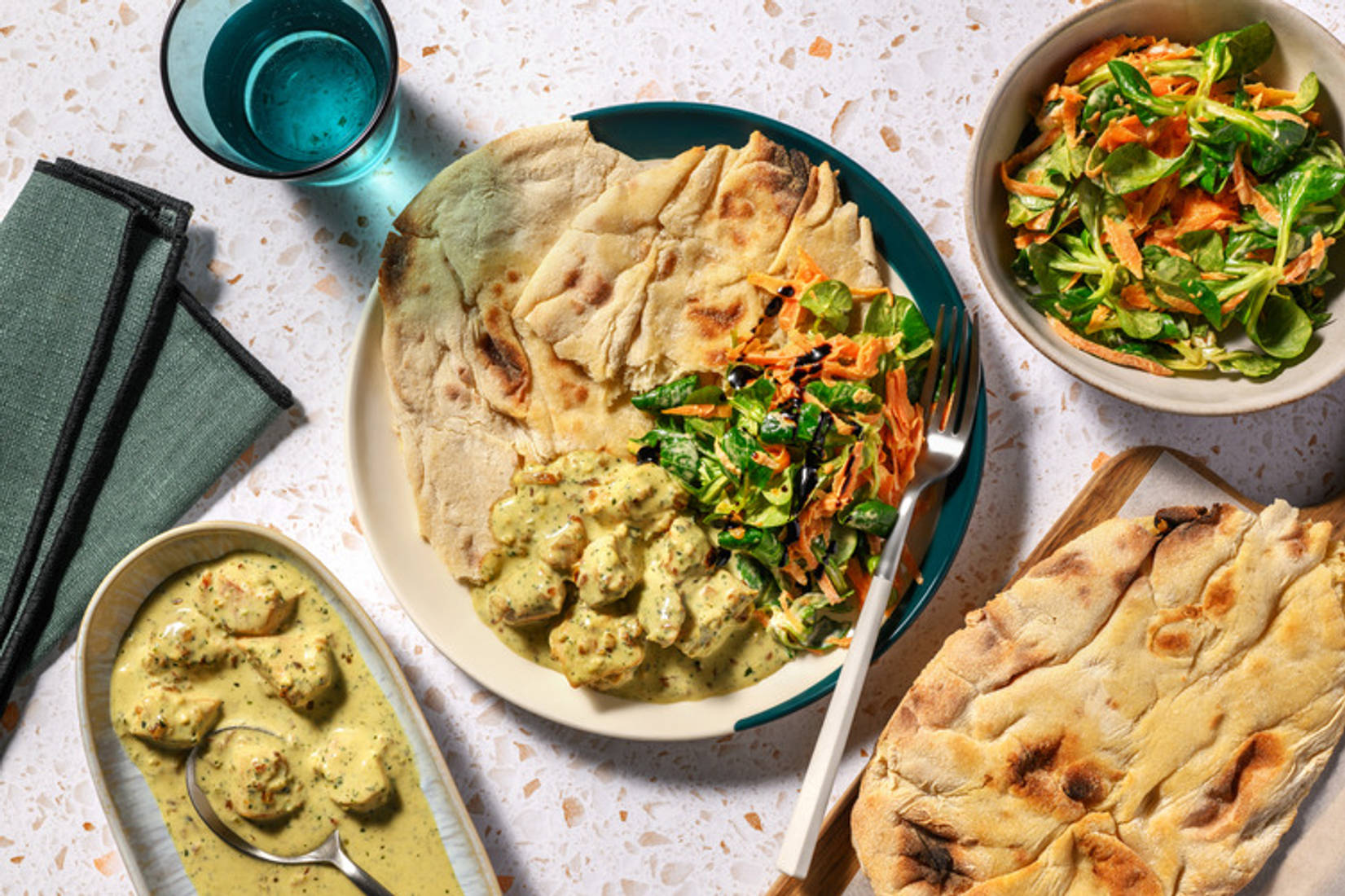 Pesto Chicken Loaded Naan with Prawns