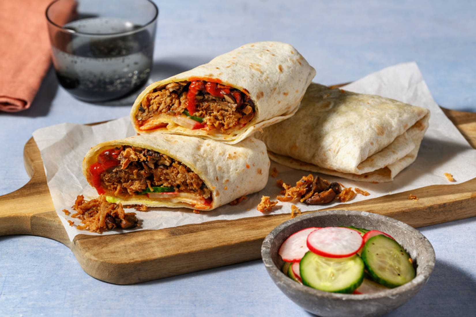 Taiwanese-inspired Double Pulled Pork and Mushroom Wraps