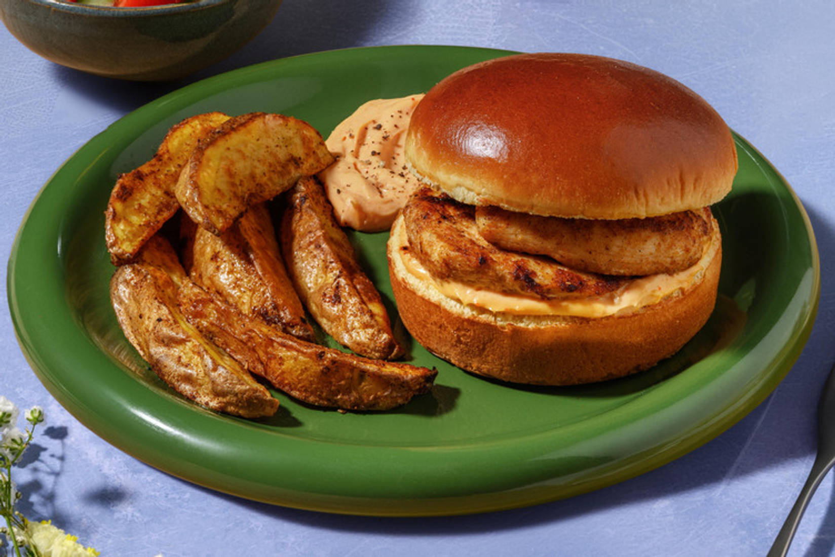 Peri Peri Chicken Burger and Spiced Wedges