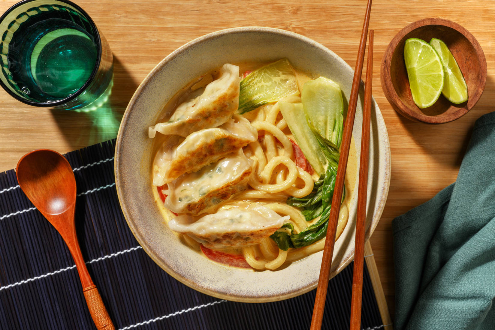 Thai Style Prawn & Veggie Gyoza Udon Noodle Soup