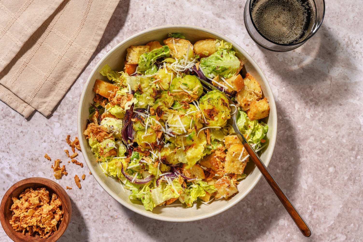 Crispy Smashed Sprout Caesar Style Bacon Salad
