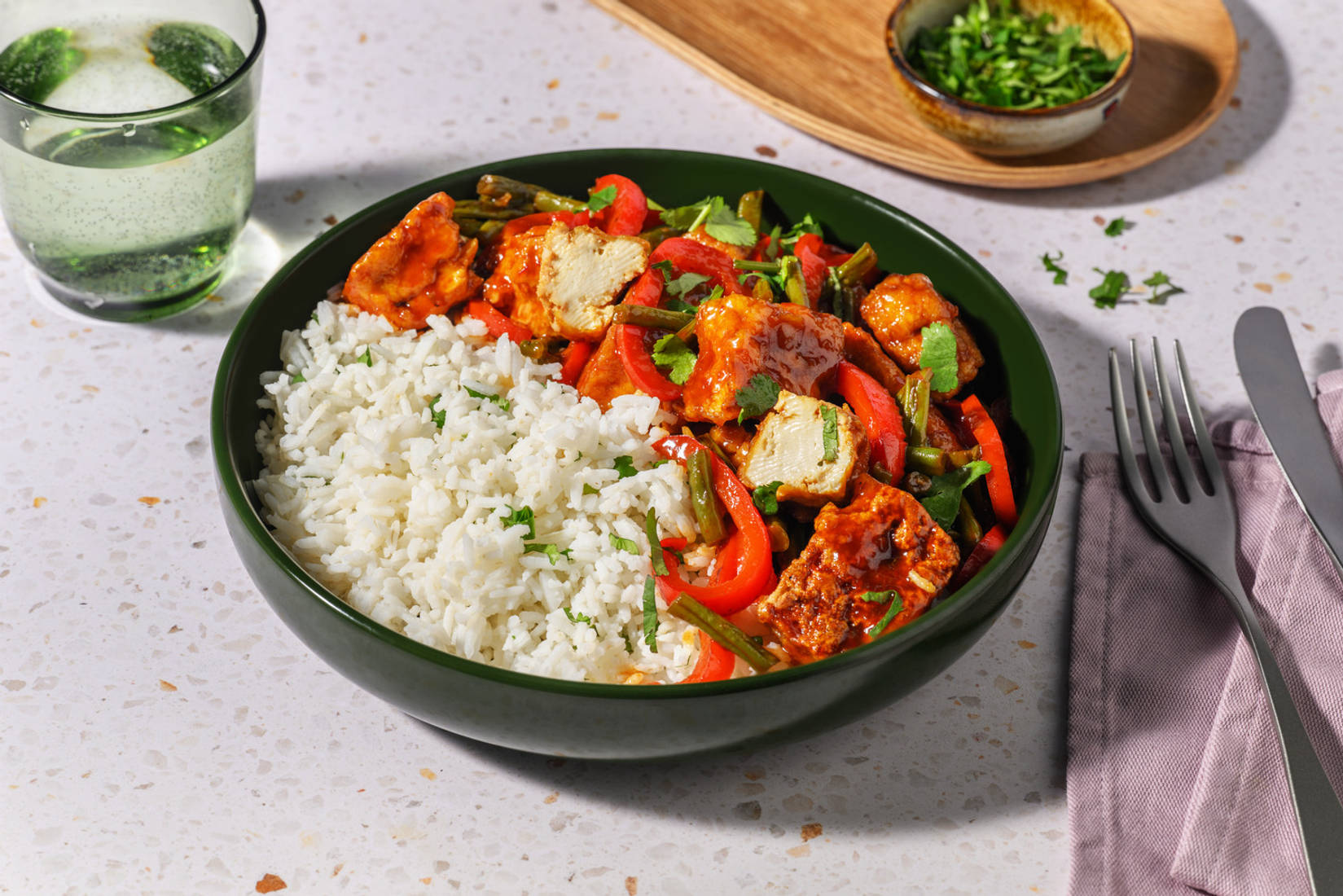 Sweet Sambal-Hoisin Tofu and Coriander Rice