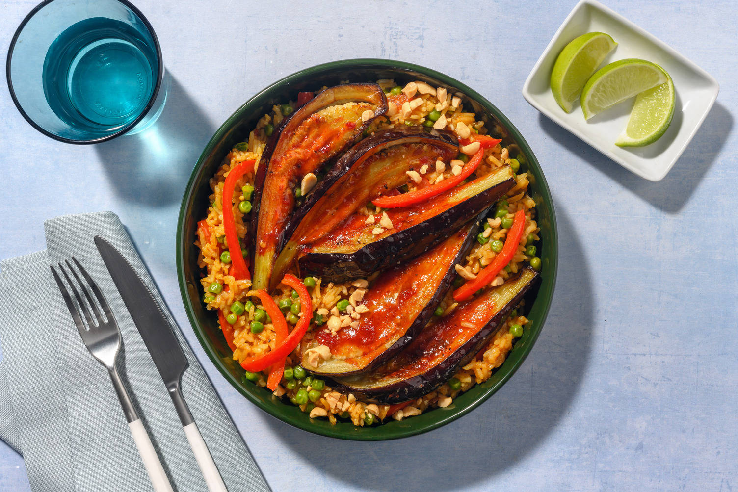 Sticky Sambal Aubergine & Malaysian Style Spiced Rice