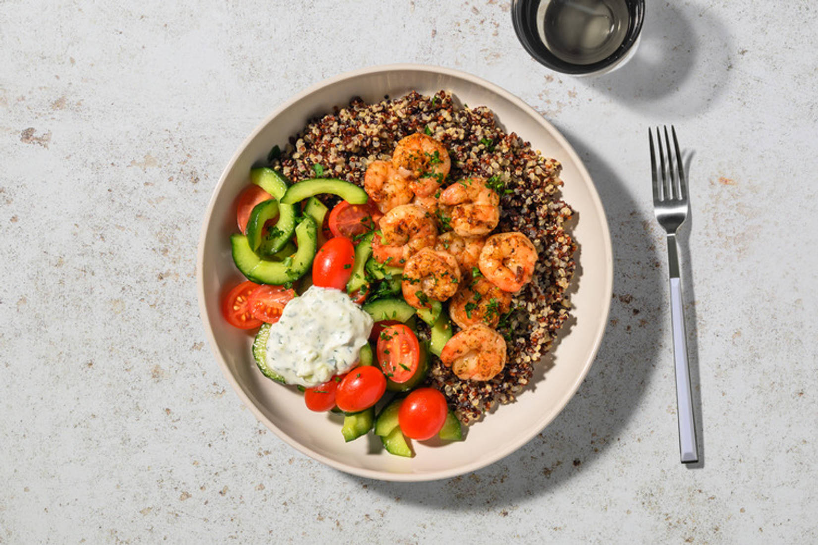 Bowl mit würzigen Riesencrevetten & Quinoa