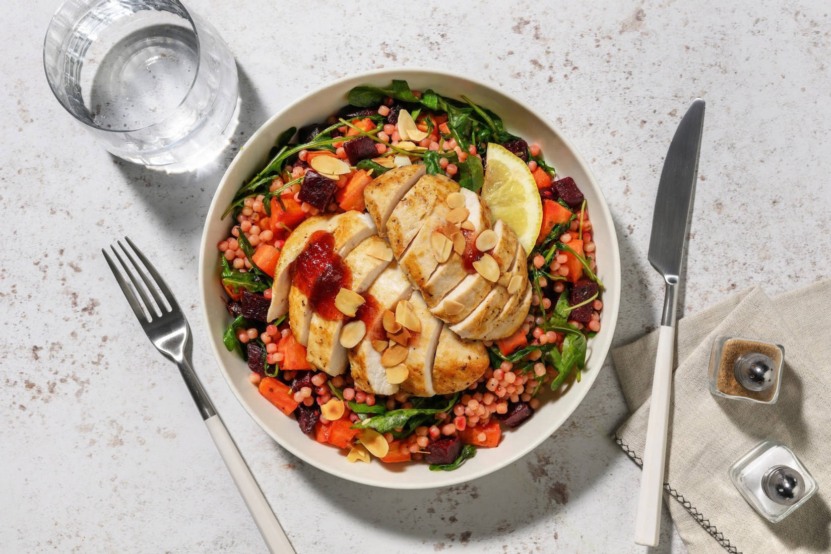 Sour Cherry Double Chicken on Jewelled Pearl Couscous