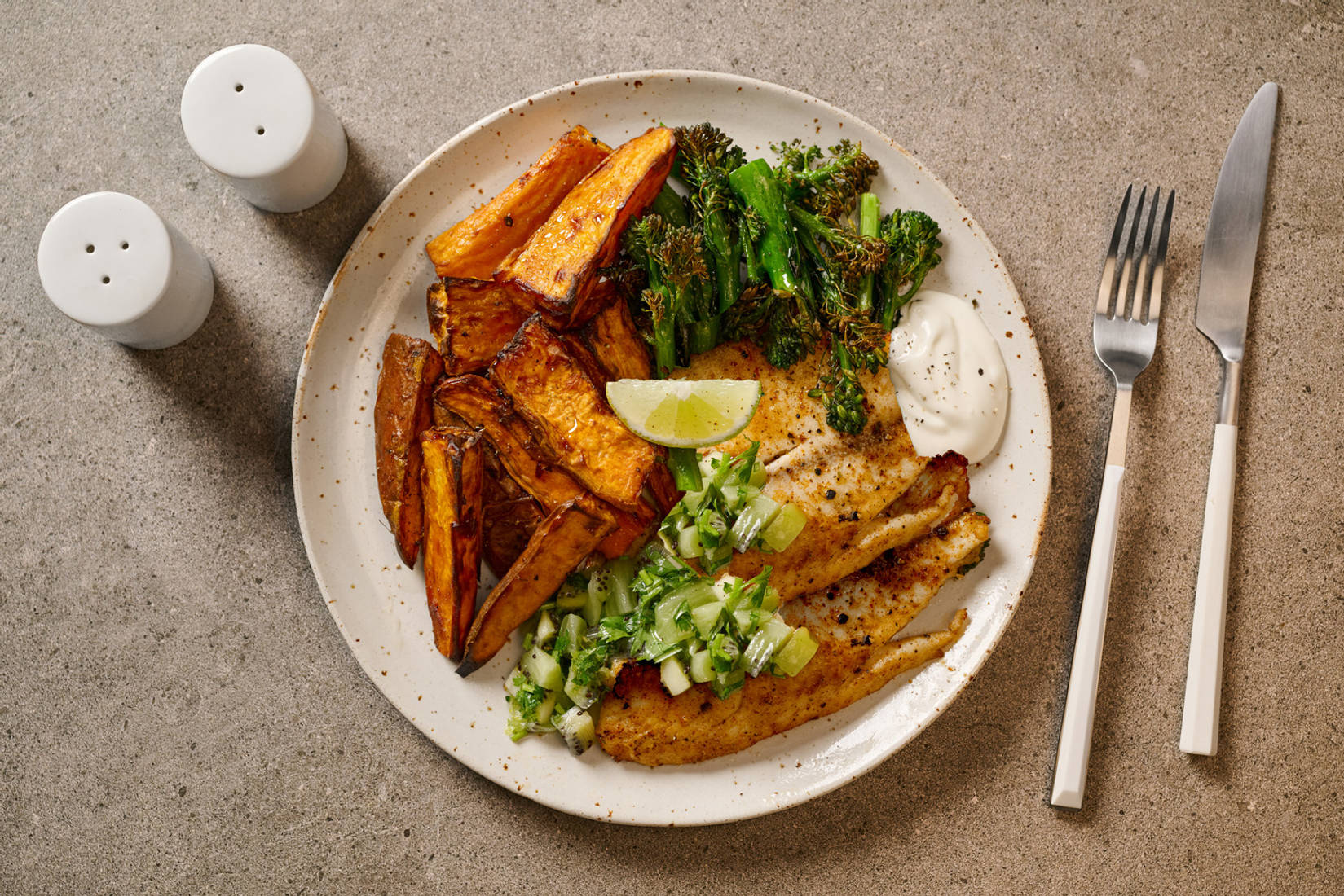 Peri Peri Spiced Double Basa and Kiwi-Coriander Salsa