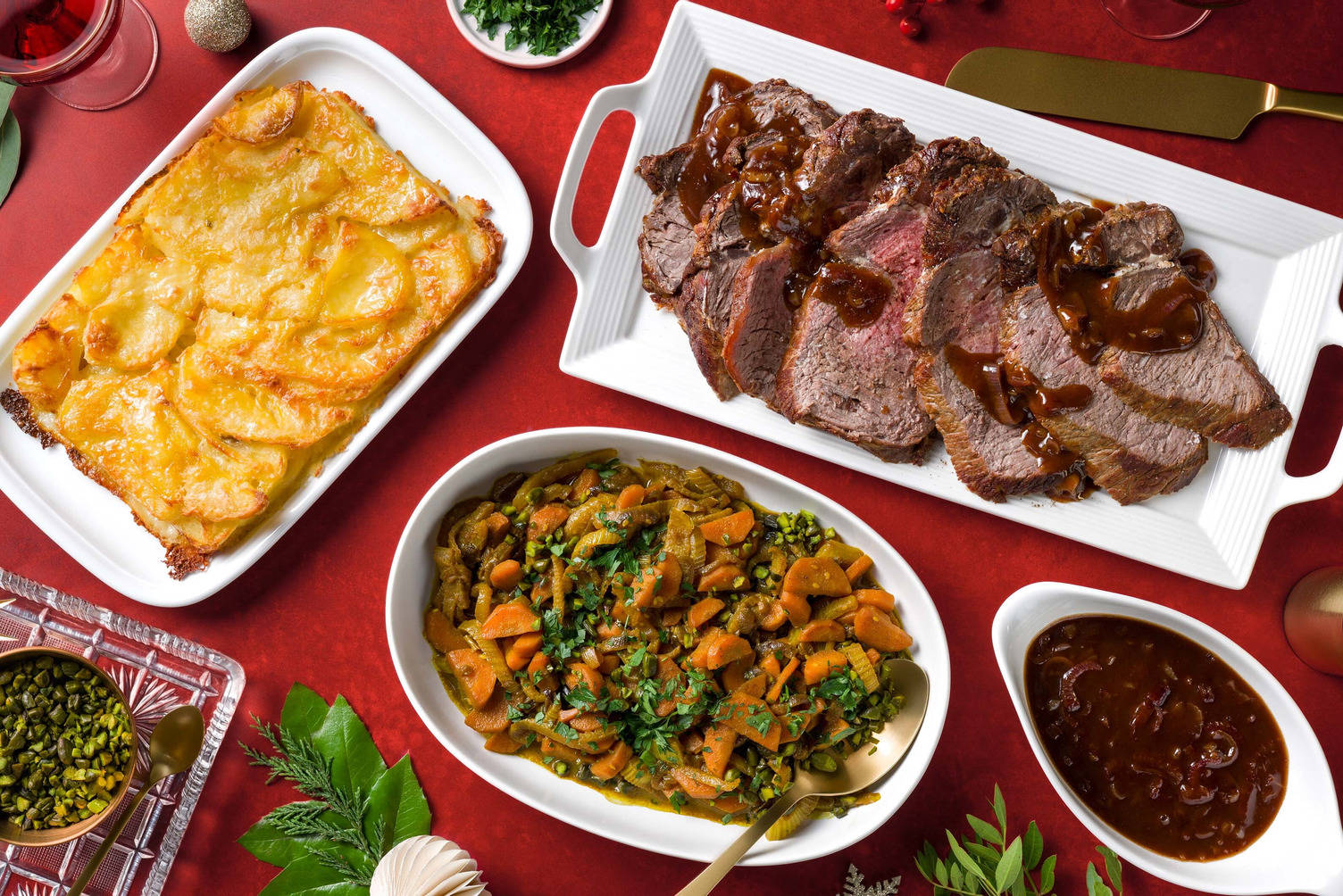 Entrecote met romige aardappelgratin en sjalottenjus