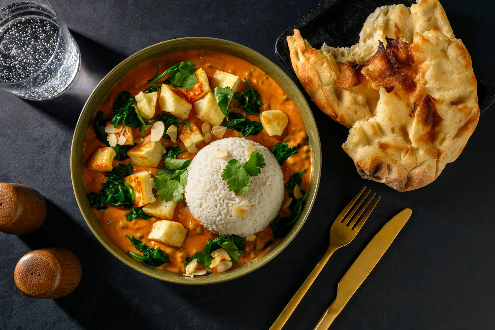 Ultimate Matar Saag Paneer and Garlic Naan