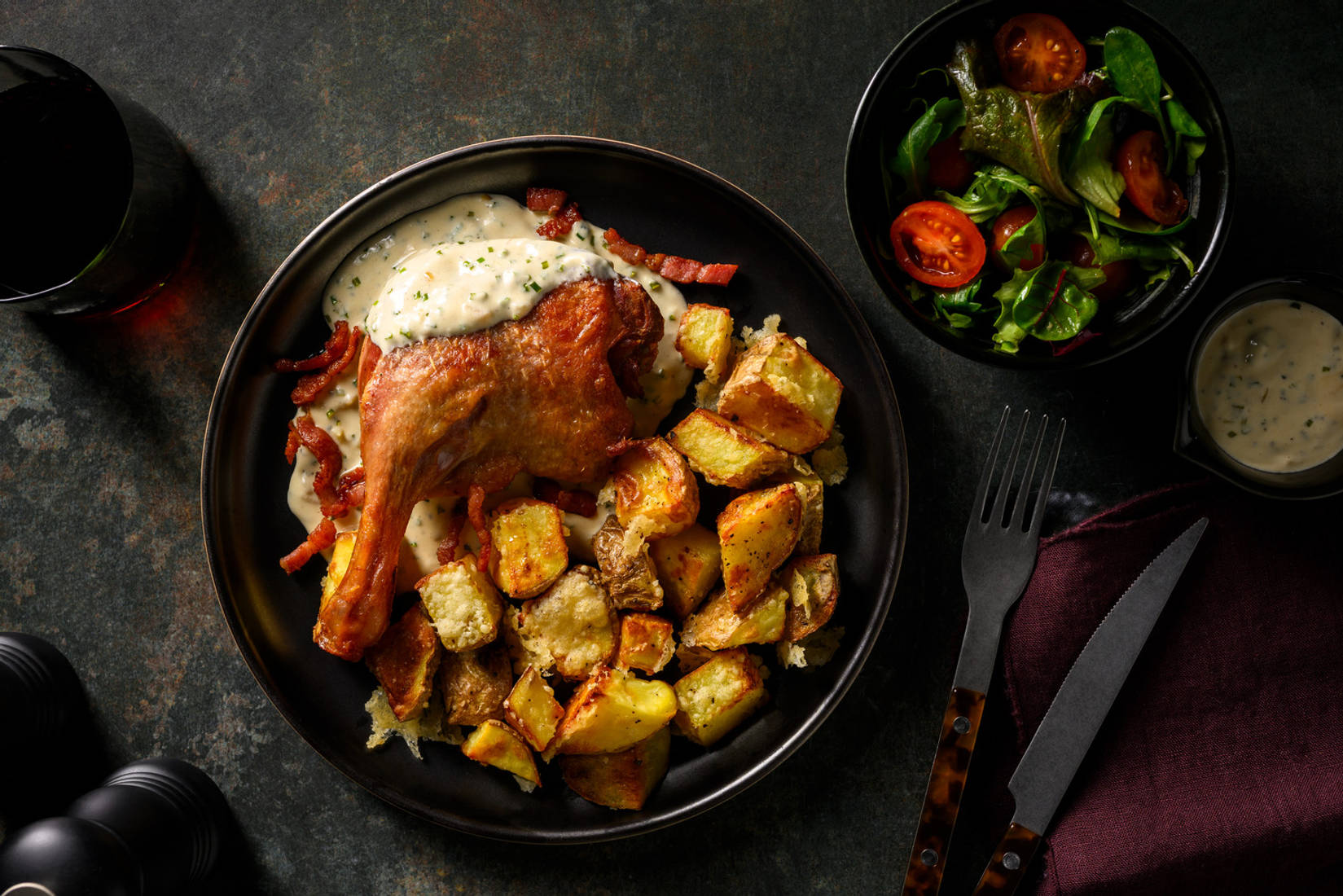 Duck Leg Confit in Creamy Chive Sauce