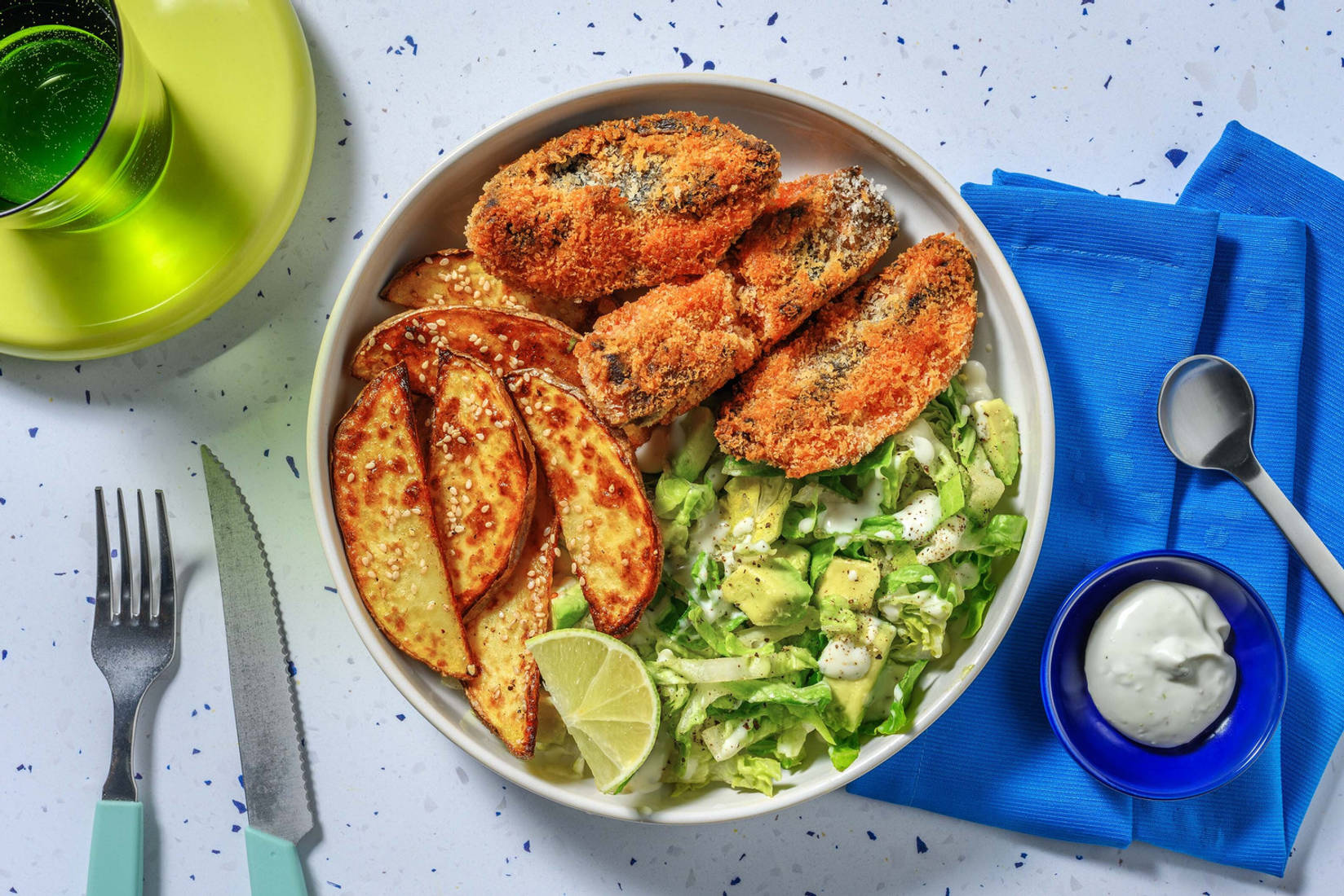 Panierter Portobello  mit Sesam-Kartoffeln