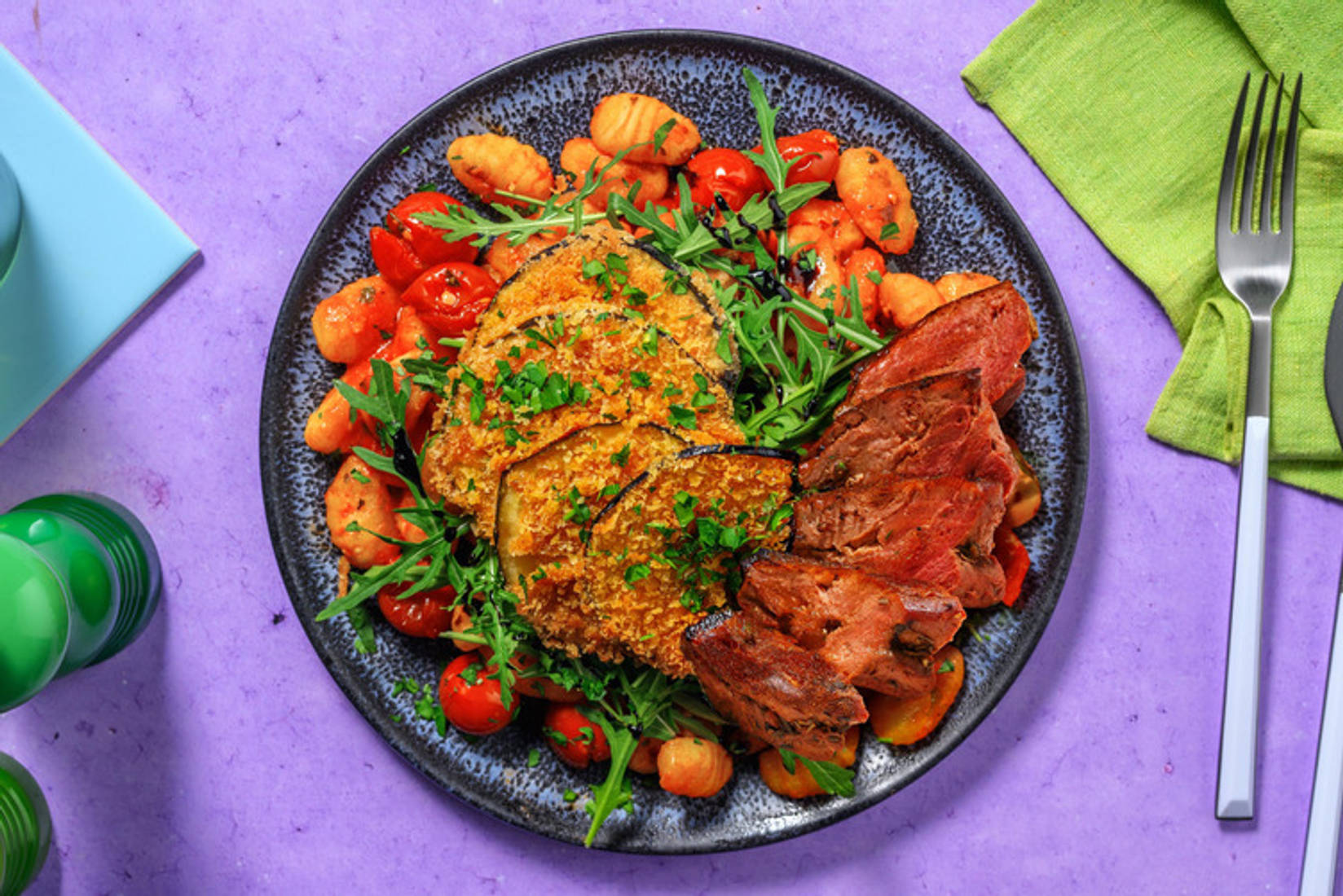 Gnocchi all'Arrabbiata mit extra veganem Steak