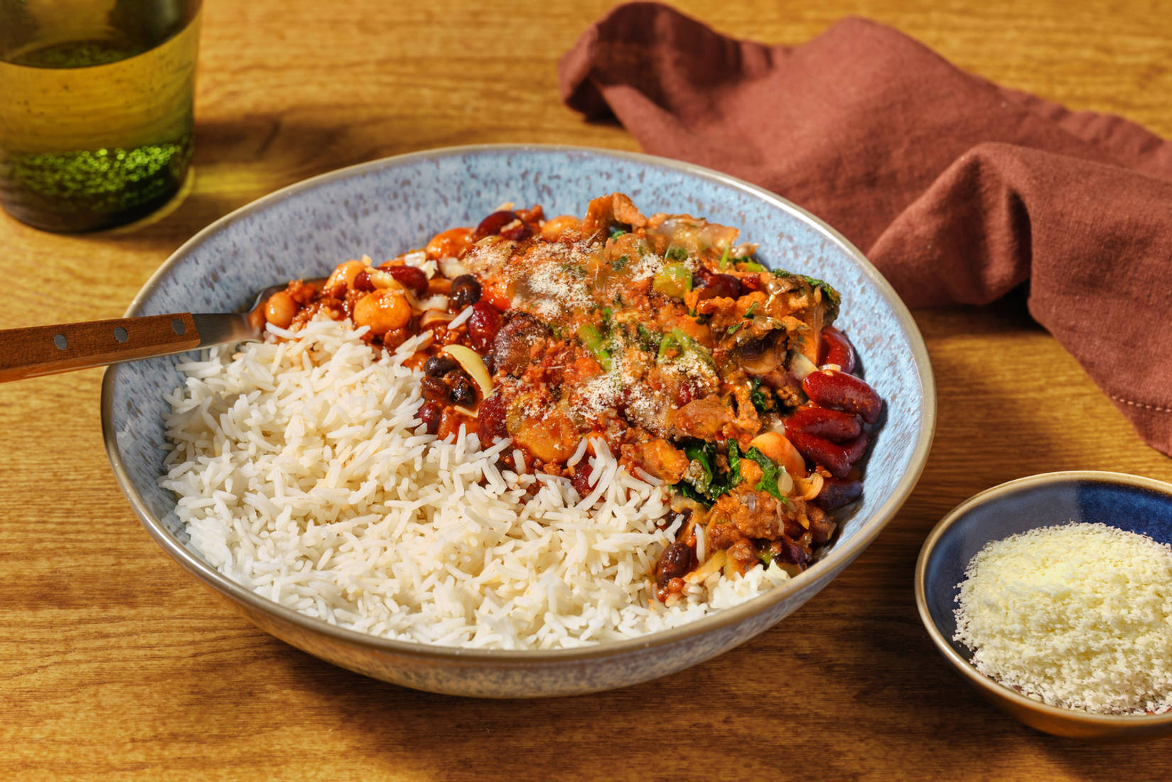 Super Quick Smoky Peri Peri Pork and Bean Rice Bowl