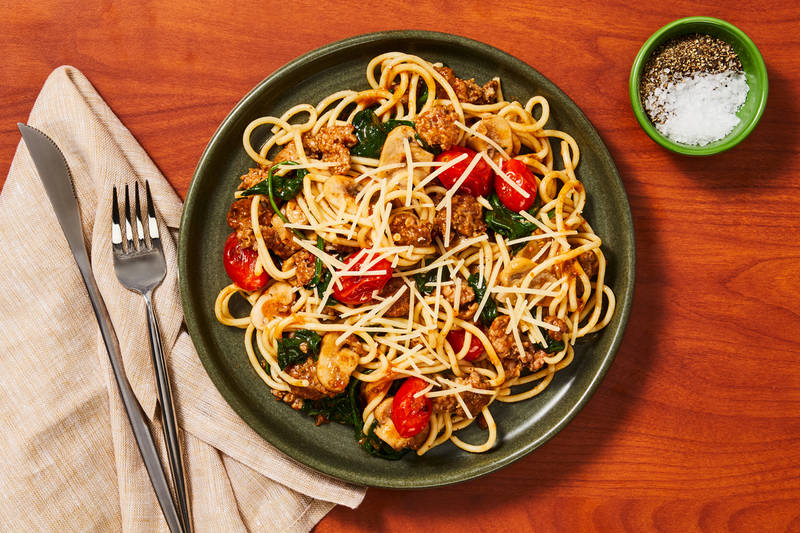 Spaghettis au Beyond Meat® et aux tomates séchées super rapides
