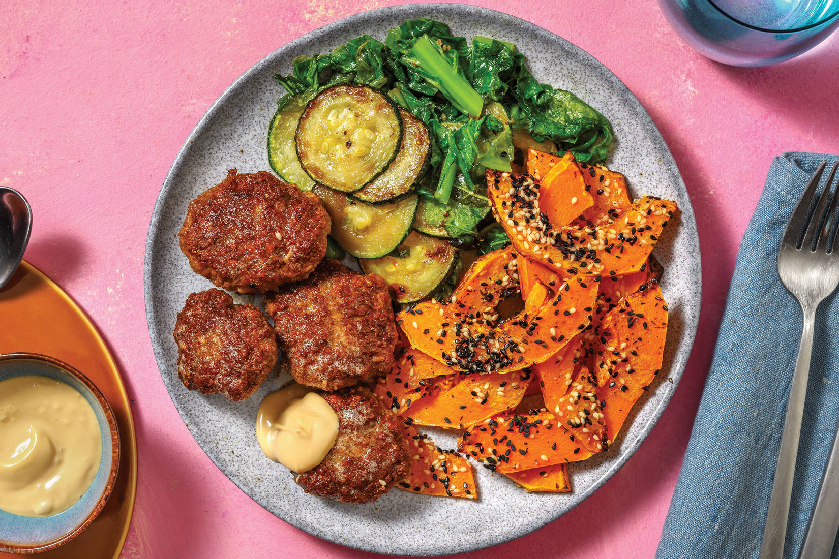 Asian Beef Rissoles & Sesame Pumpkin Wedges