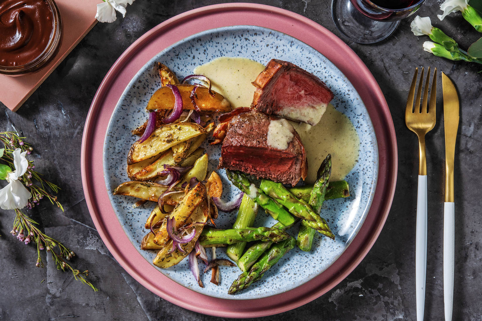 Bacon Wrapped Fillet Steak & Blue Cheese Sauce