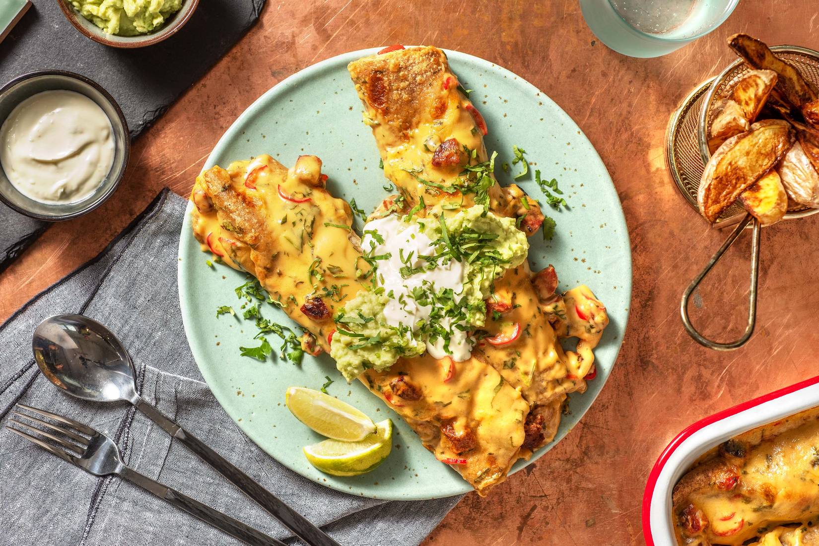 Cheesy Chorizo-Topped Beef Enchiladas