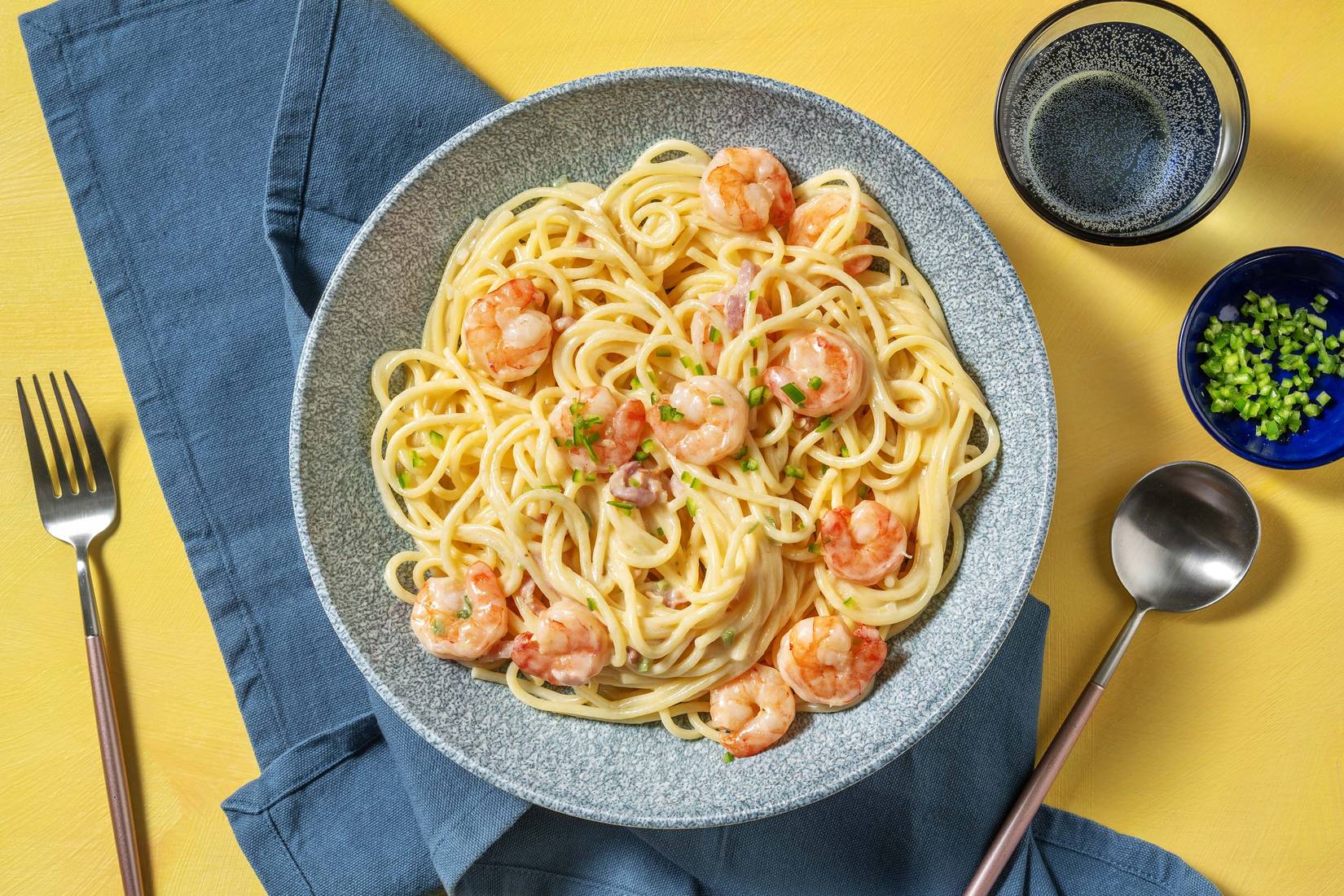 Creamy Prawn and Bacon Spaghetti