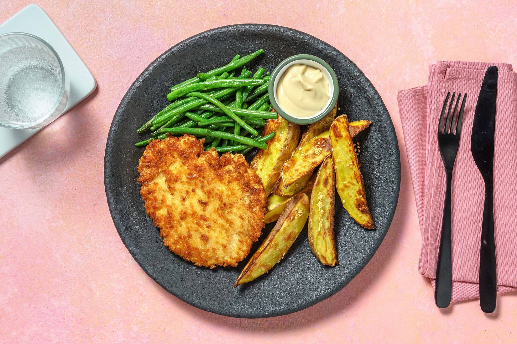 Crispy Breaded Chicken and Sesame Wedges