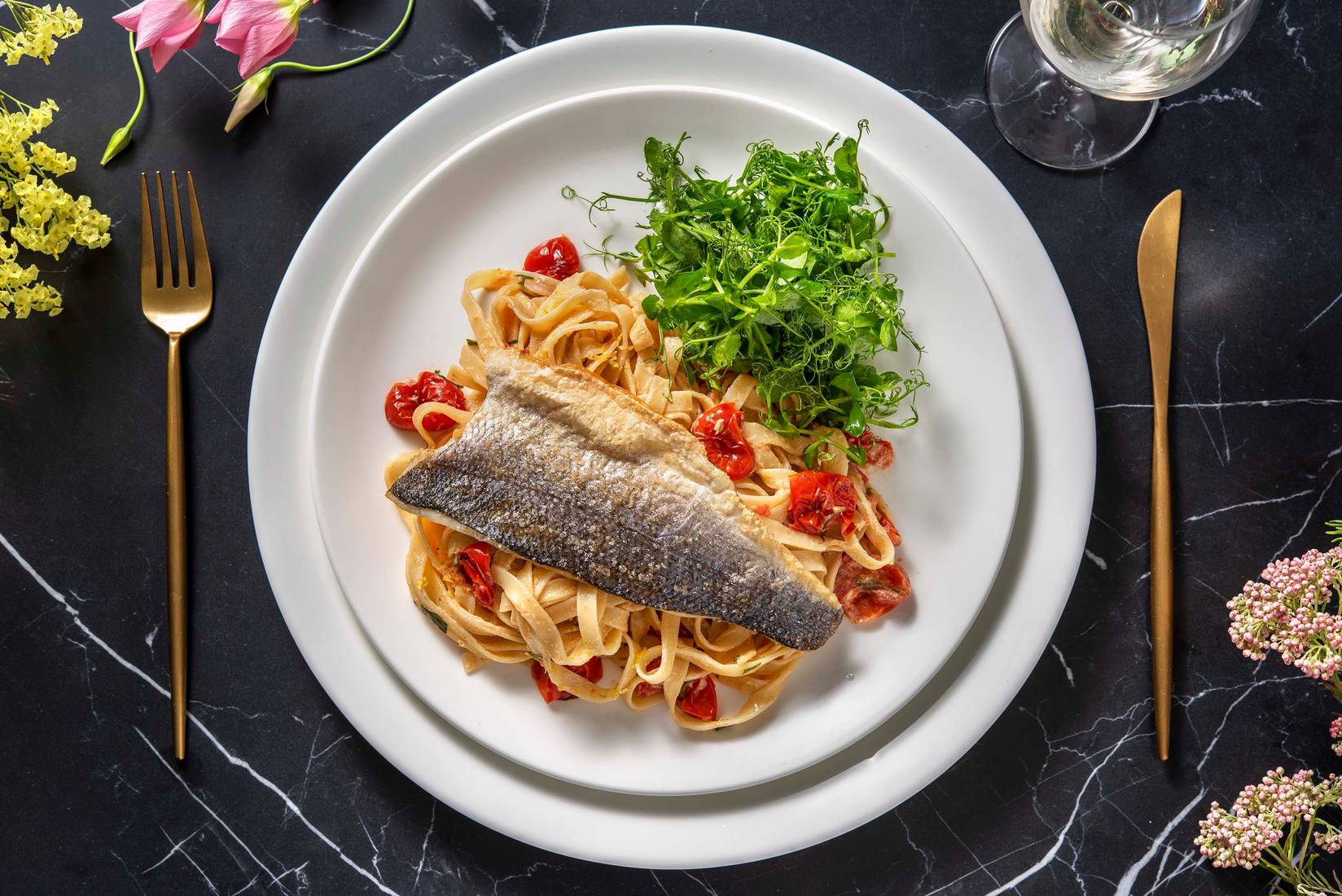 Crispy Sea Bass on Fresh Tagliatelle