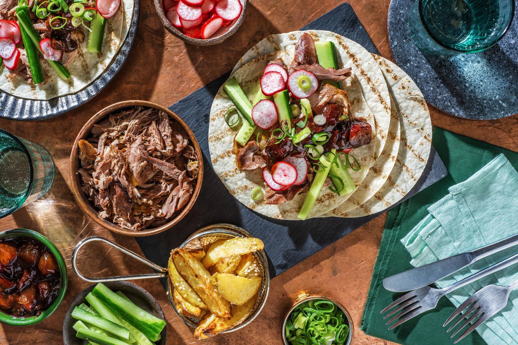 Duck Tacos and Plum Sauce