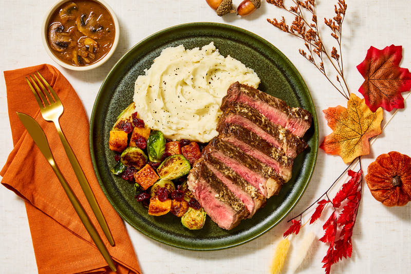 Garlic Ribeye with Mushroom-Thyme Sauce