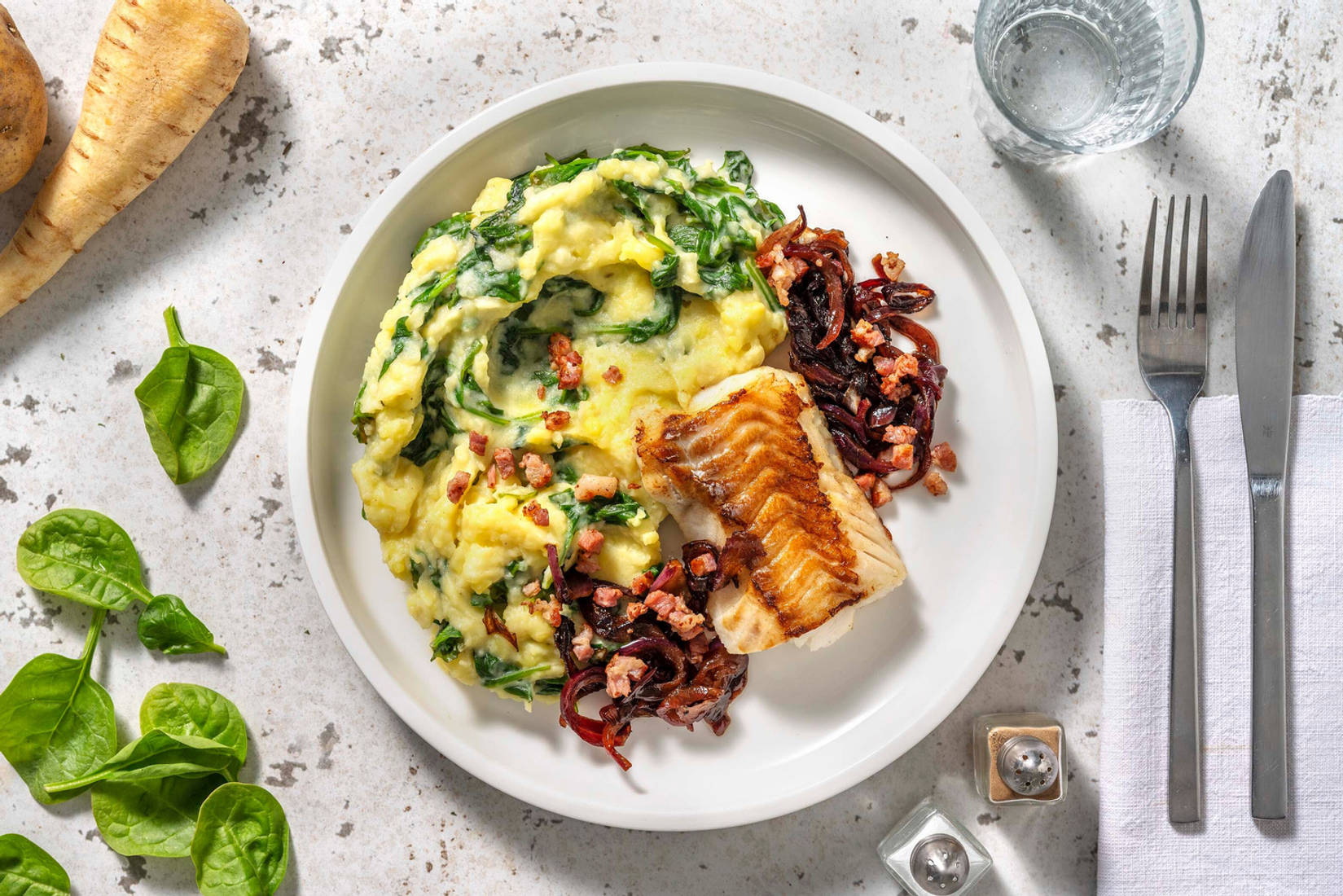 Kabeljauwfilet met pastinaak-spinaziestamppot