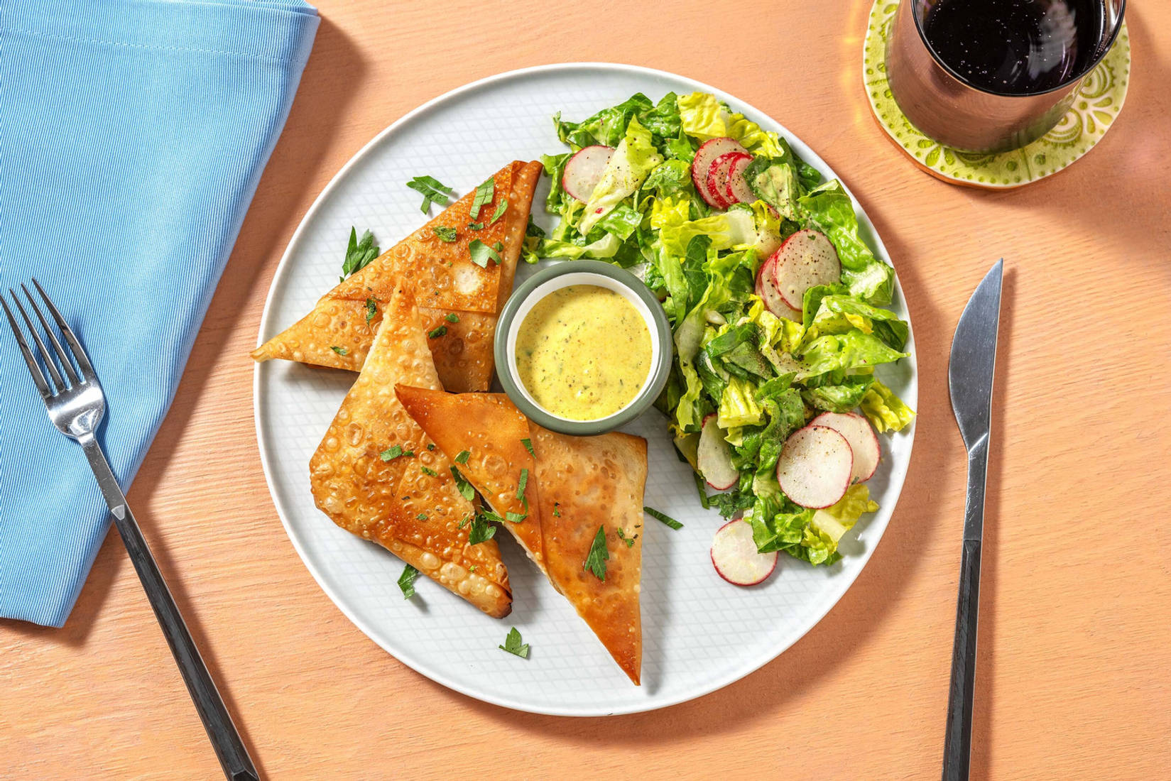 Filo-Samosas mit würziger Kichererbsen-Füllung