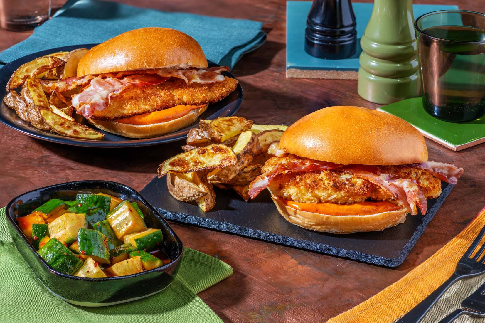 Fried Chicken and Honey Butter Bacon Burger