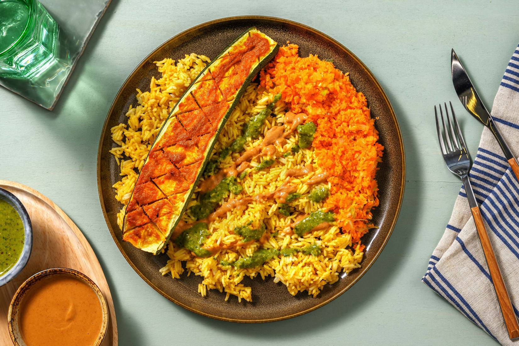 Gebackene Curry-Zucchini mit Thai-Basil-Pesto