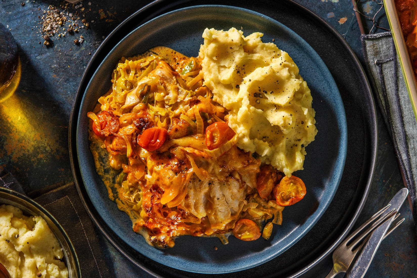 Gratin de cabillaud et poireau à la crème