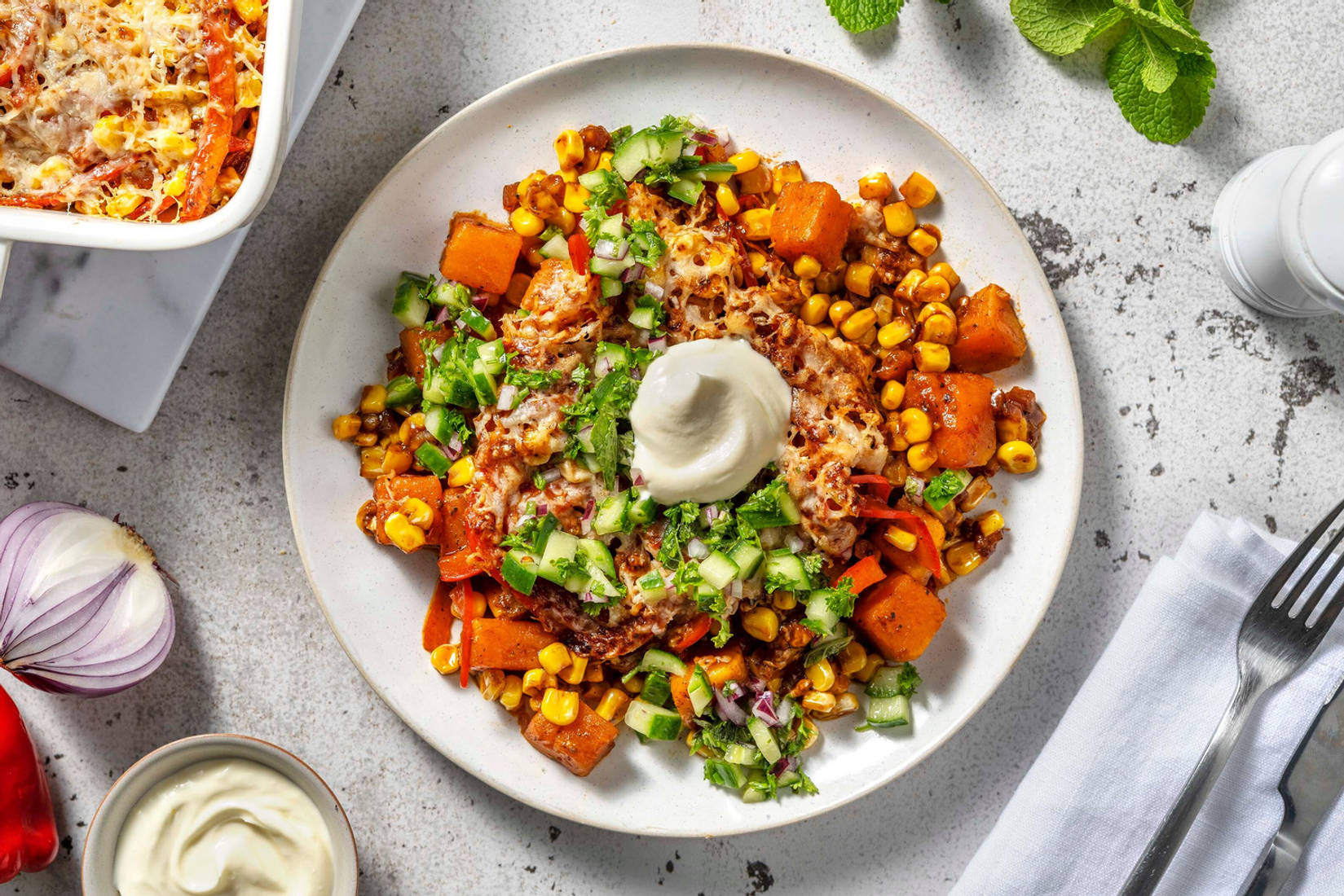 Tex-Mex ovenschotel met zoete aardappel