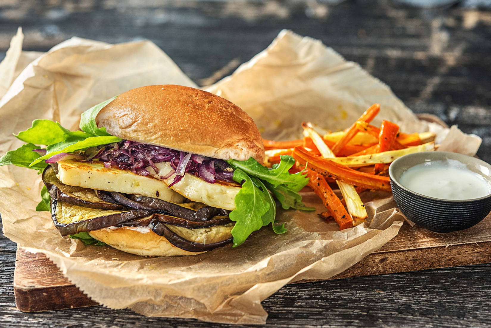 Halloumi-Auberginen-Burger