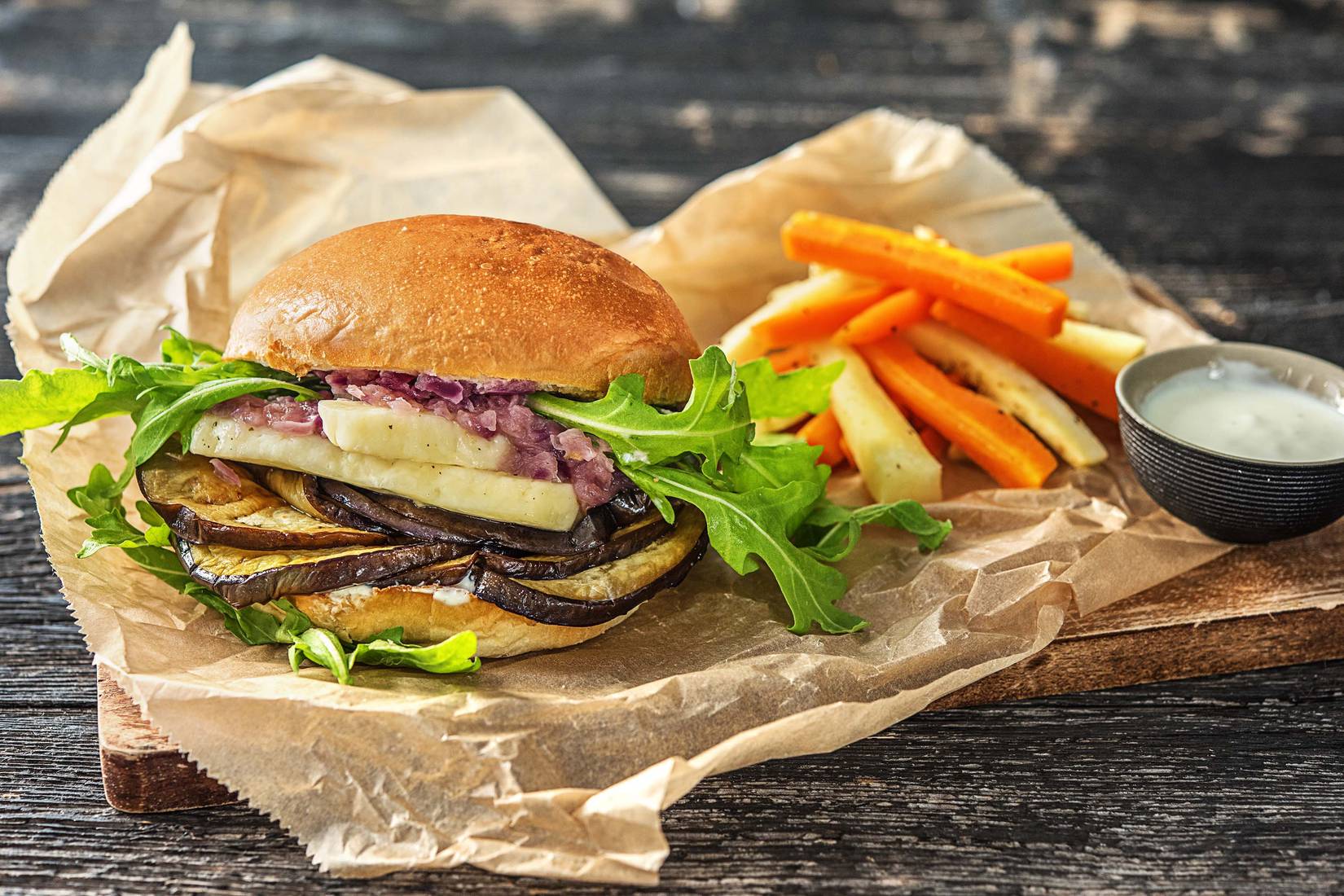 Halloumi-Auberginen-Burger