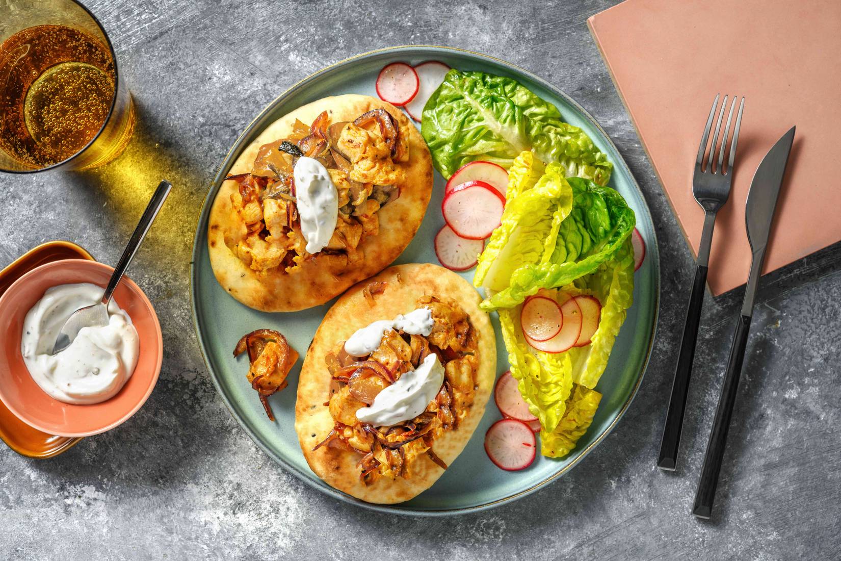 Harissa Chicken Naans & Roasted Garlic Yoghurt