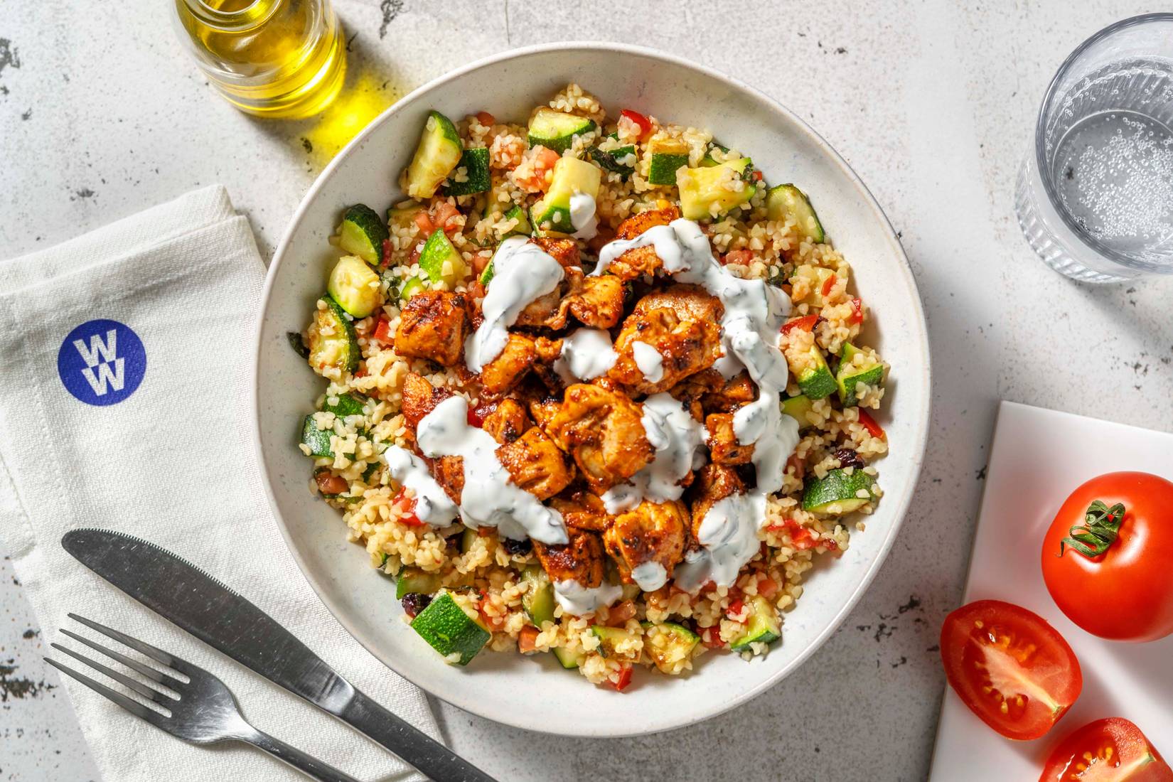 Harissa Chicken on Jewelled Bulgur