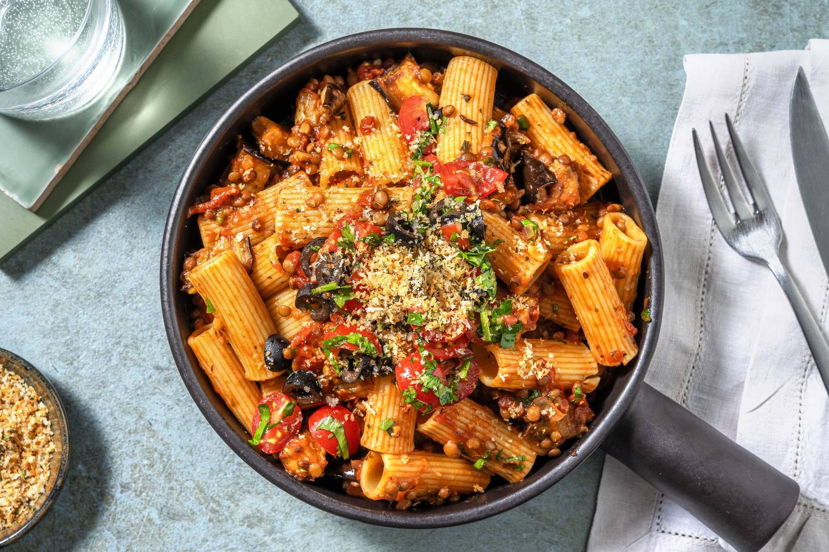 Lentil Rigatoni Bolognese