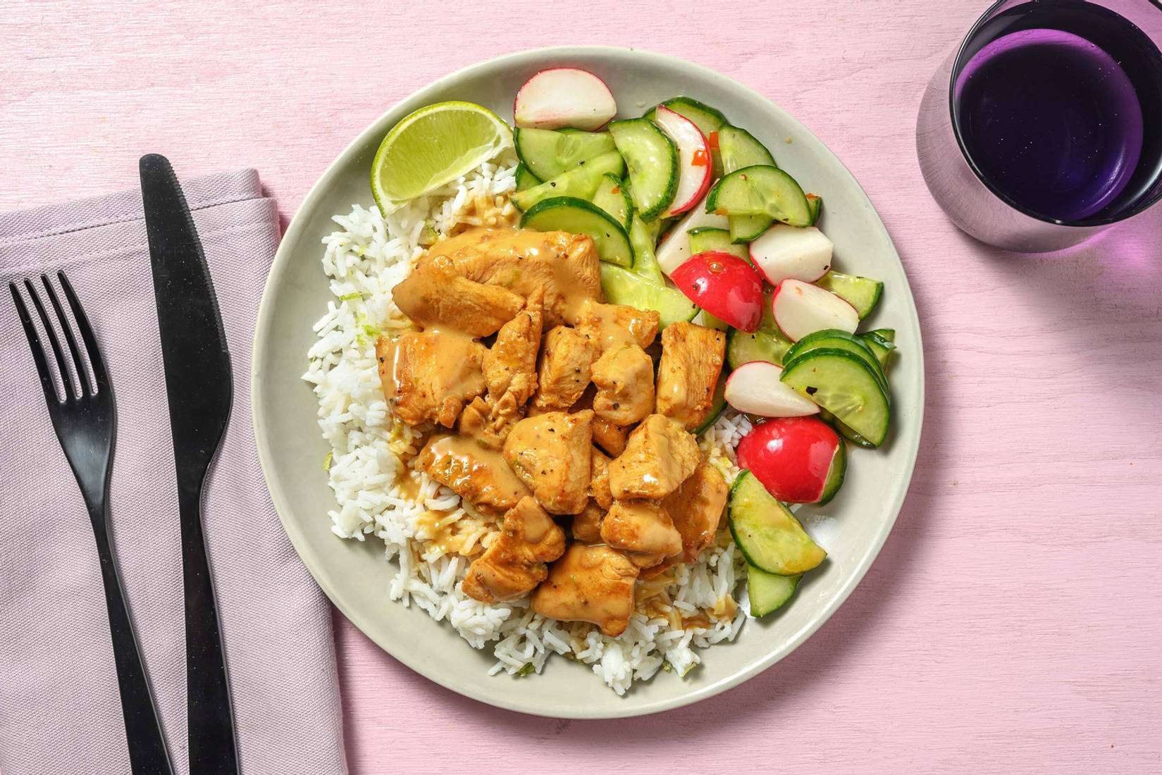 Limettenreis Bowl mit spicy Garlic Chicken