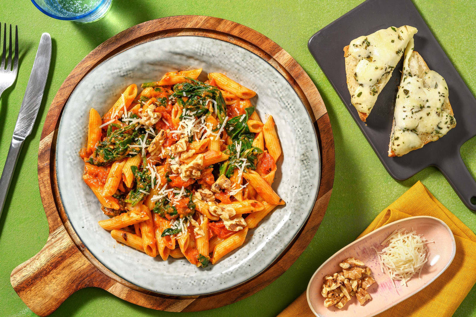 Sun-Dried Tomato Pesto and Spinach Penne