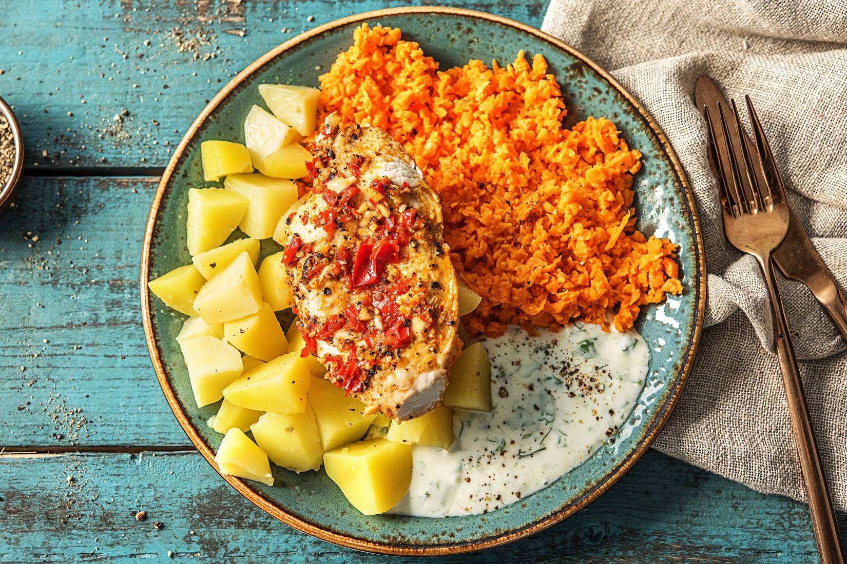 Piri-Piri-Putenbrust mit Kartoffelwürfeln,