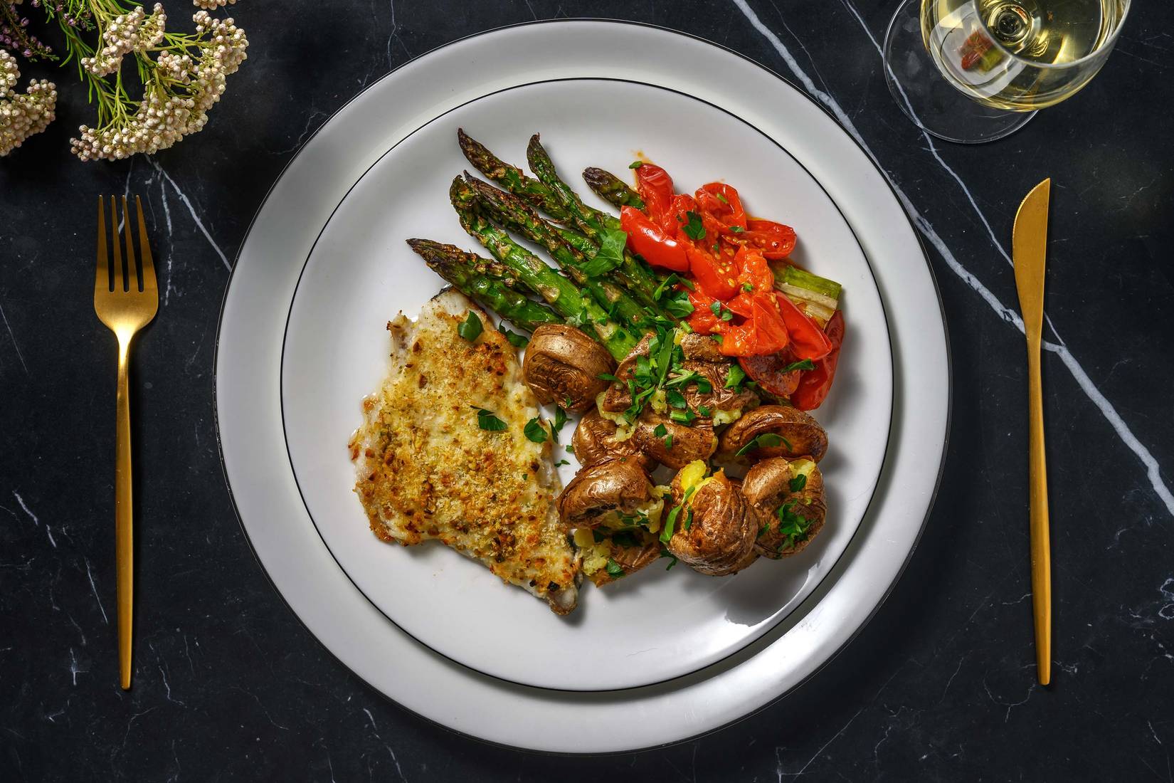 Pistachio Crusted Sea Bream and Smashed Potatoes