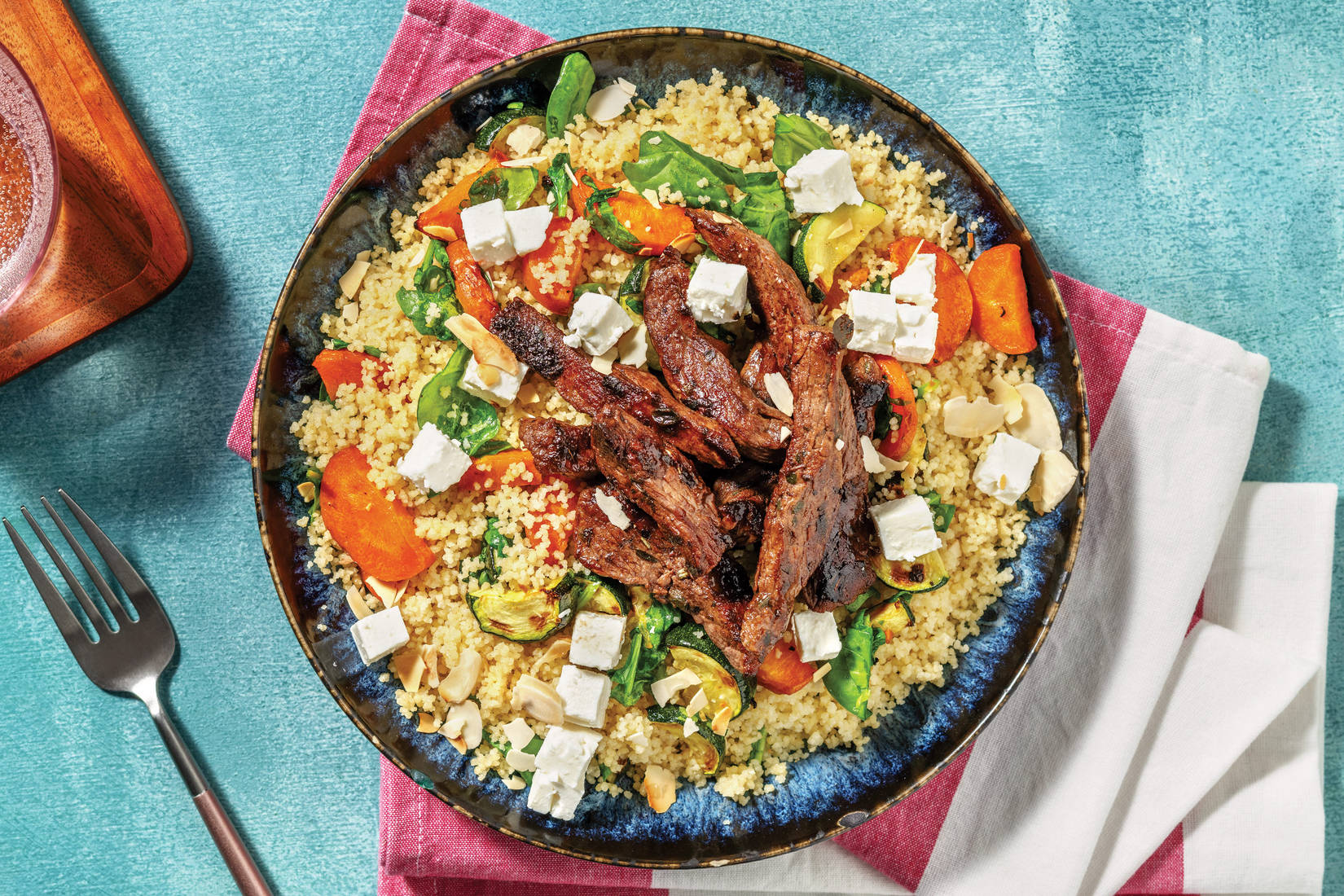 Quick Garlic-Herb Beef & Roast Veggie Couscous