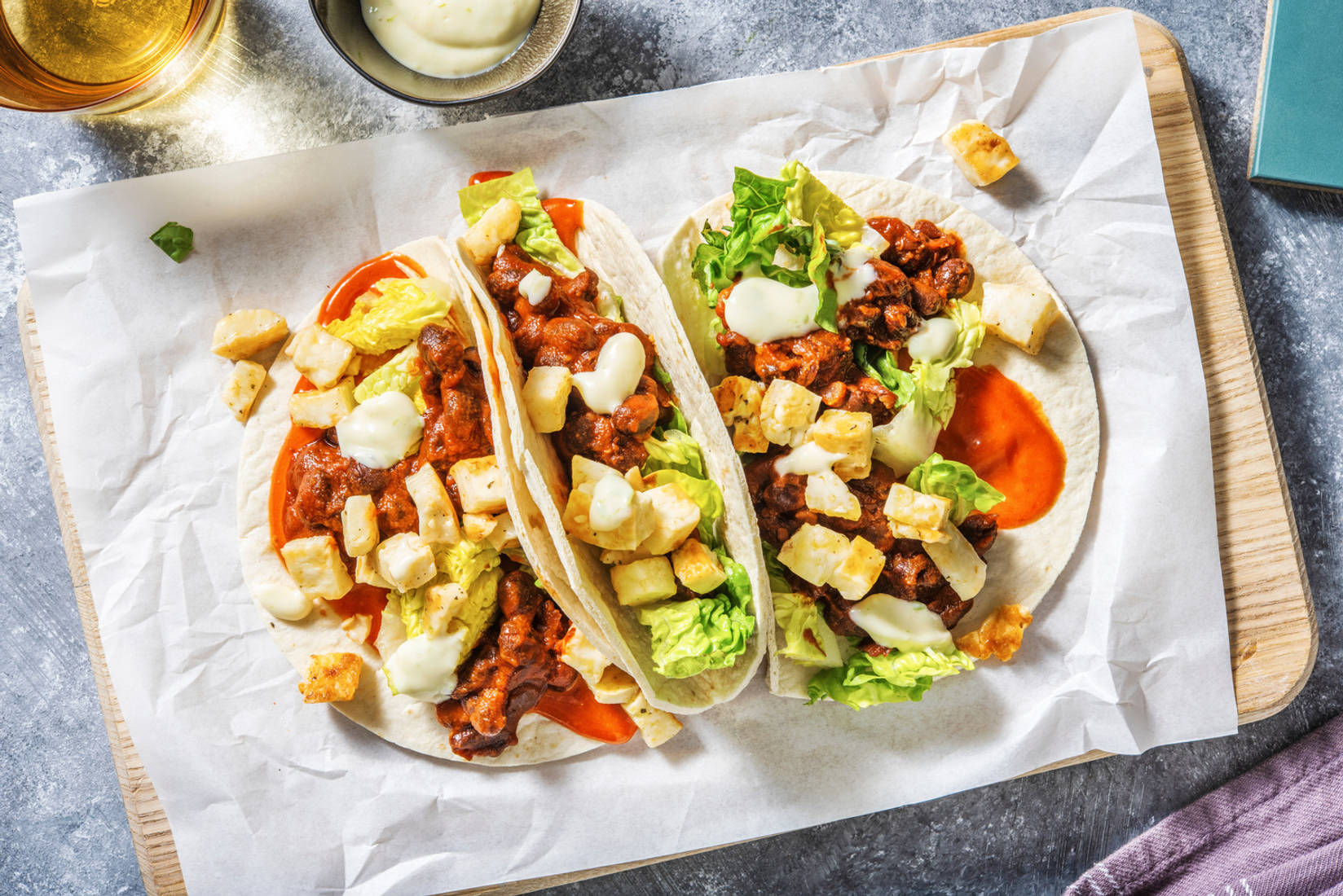 Refried Bean and Halloumi Tacos